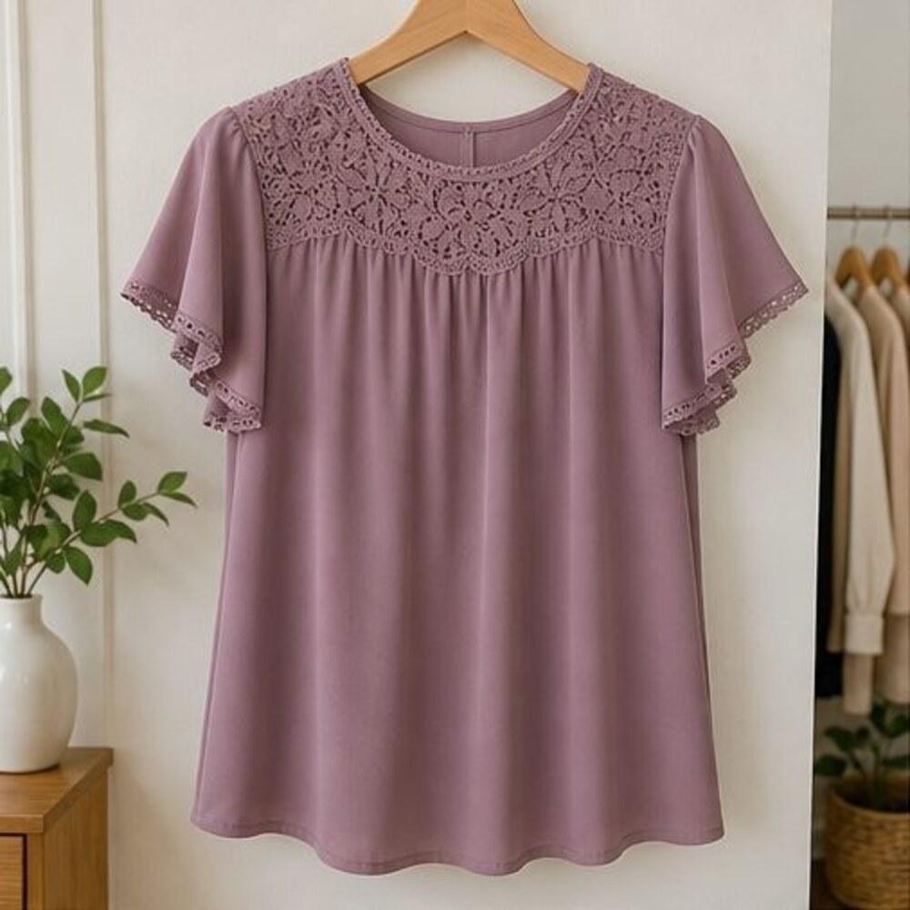 Mauve Lace Trim Top